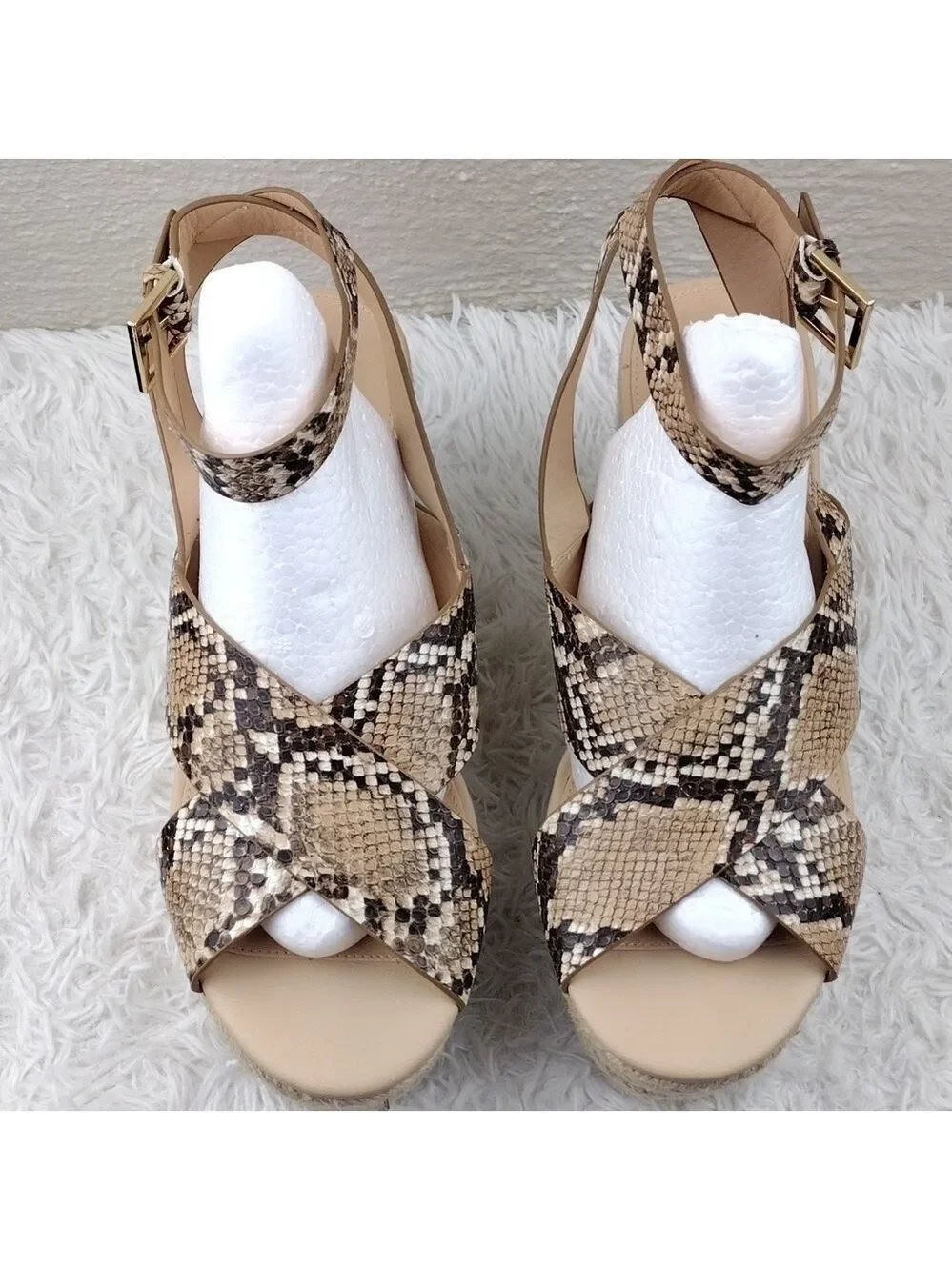 Office London Brown Snakeskin Open Toe Slingback Platform Espadrille Sandal Shoe
